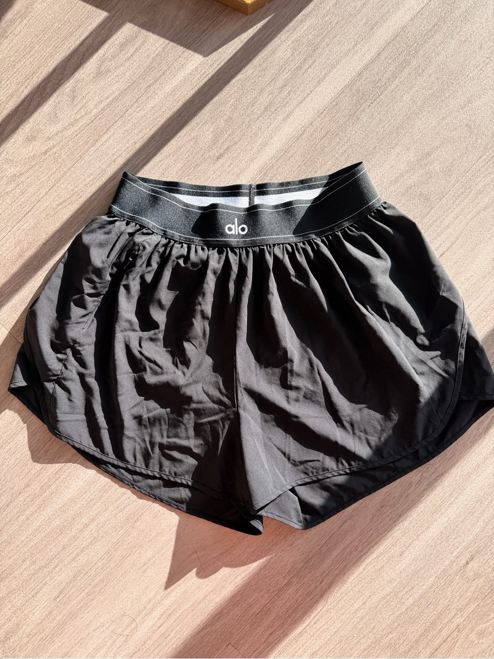 ALO Yoga Black Women's Athletic Running Shorts with Branded Waistband